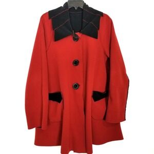 Janska Women Reversible Coat Jacket Sz M Red Black Button Up Funky Lagenlook